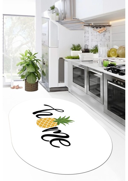 Home Yazılı Ananas Desenli Yıkanabilir Kaymaz Oval Mutfak Halısı, O-Mutfak-31-Beyaz, fırsatları