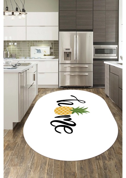Home Yazılı Ananas Desenli Yıkanabilir Kaymaz Oval Mutfak Halısı, O-Mutfak-31-Beyaz, indirimleri