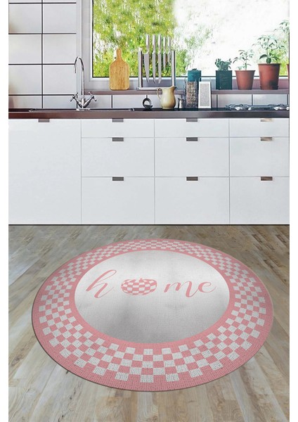 Dijital Baskılı Kaymaz Yıkanabilir Home Yazılı Yuvarlak Mutfak Halısı, Y-Mutfak-12-Pembe,