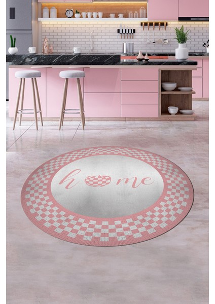 Dijital Baskılı Kaymaz Yıkanabilir Home Yazılı Yuvarlak Mutfak Halısı, Y-Mutfak-12-Pembe, modelleri