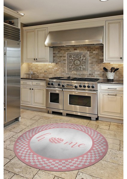 Dijital Baskılı Kaymaz Yıkanabilir Home Yazılı Yuvarlak Mutfak Halısı, Y-Mutfak-12-Pembe, indirimleri