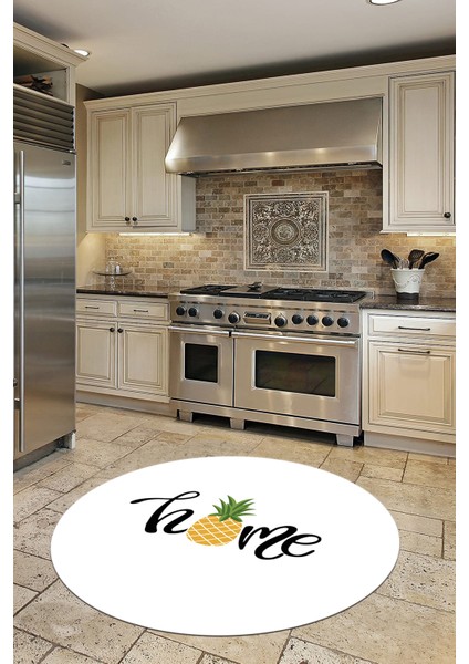 Home Yazılı Ananas Desenli Yıkanabilir Kaymaz Yuvarlak Mutfak Halısı, Y-Mutfak-31-Beyaz,