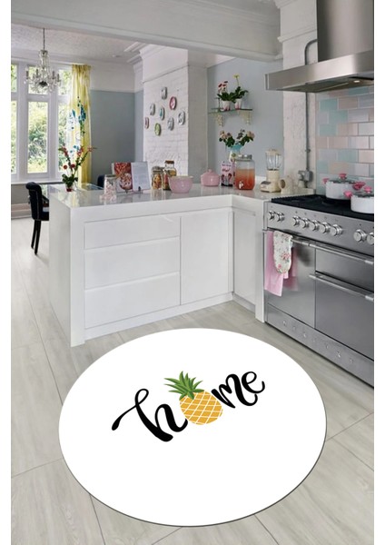 Home Yazılı Ananas Desenli Yıkanabilir Kaymaz Yuvarlak Mutfak Halısı, Y-Mutfak-31-Beyaz,