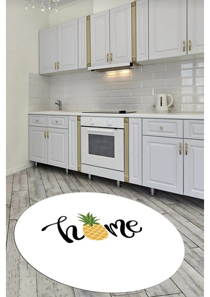 Home Yazılı Ananas Desenli Yıkanabilir Kaymaz Yuvarlak Mutfak Halısı, Y-Mutfak-31-Beyaz,