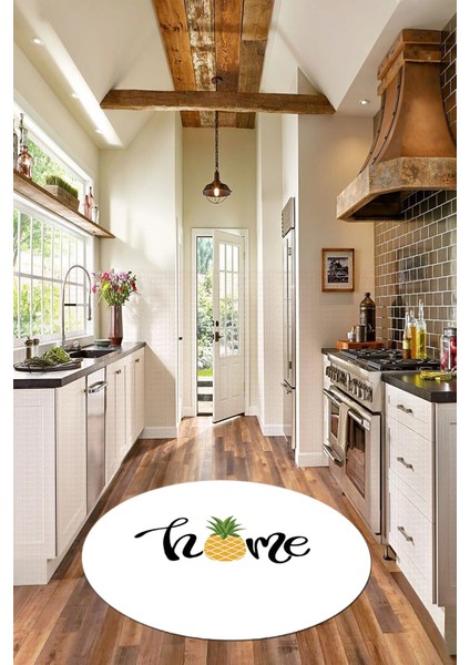 Home Yazılı Ananas Desenli Yıkanabilir Kaymaz Yuvarlak Mutfak Halısı, Y-Mutfak-31-Beyaz,