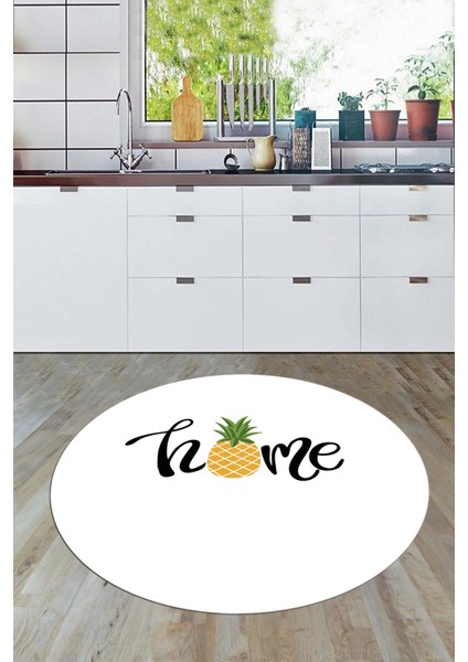 Home Yazılı Ananas Desenli Yıkanabilir Kaymaz Yuvarlak Mutfak Halısı, Y-Mutfak-31-Beyaz,