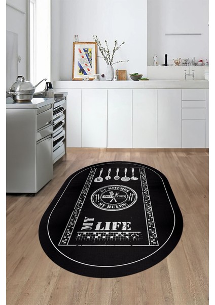 Dijital Baskılı Kaymaz Taban Yıkanabilir Renkli Modern Oval Mutfak Halısı, O-Mutfak-50-Antrasit, fırsatları