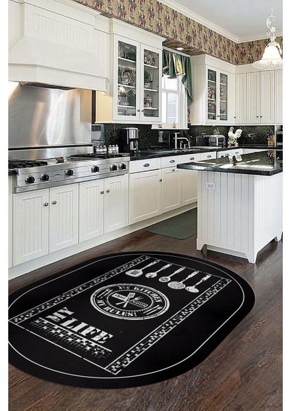 Dijital Baskılı Kaymaz Taban Yıkanabilir Renkli Modern Oval Mutfak Halısı, O-Mutfak-50-Antrasit, indirimleri