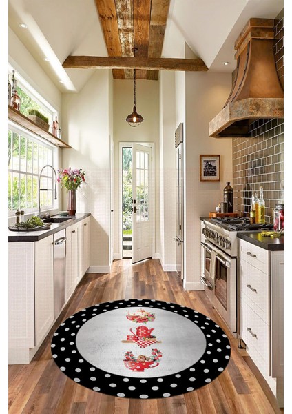 Dijital Yıkanabilir Kaymaz Fincan Çiçek Desenli Yuvarlak Mutfak Halısı, Y-Mutfak-01-Renkli,