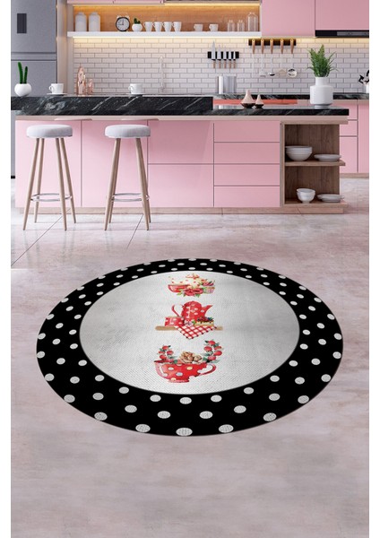 Dijital Yıkanabilir Kaymaz Fincan Çiçek Desenli Yuvarlak Mutfak Halısı, Y-Mutfak-01-Renkli, fırsatları