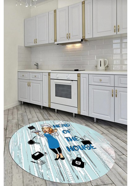 Dijital Baskılı Kaymaz Taban Yıkanabilir Renkli Desenli Yuvarlak Mutfak Halısı, Y-Mutfak-39-Mavi, fiyatları