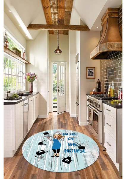 Dijital Baskılı Kaymaz Taban Yıkanabilir Renkli Desenli Yuvarlak Mutfak Halısı, Y-Mutfak-39-Mavi, modelleri