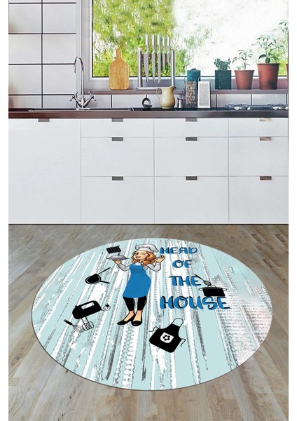 Dijital Baskılı Kaymaz Taban Yıkanabilir Renkli Desenli Yuvarlak Mutfak Halısı, Y-Mutfak-39-Mavi, fırsatları