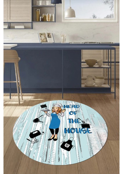 Dijital Baskılı Kaymaz Taban Yıkanabilir Renkli Desenli Yuvarlak Mutfak Halısı, Y-Mutfak-39-Mavi, indirimleri