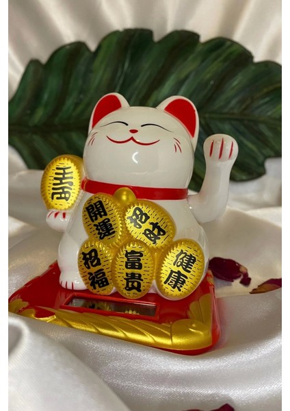 Maneki Neko Feng Shui Bereket Şans Mutluluk Çağıran Şans Kedisi Solar Panelli Hareketli Pati Feng Shui 02