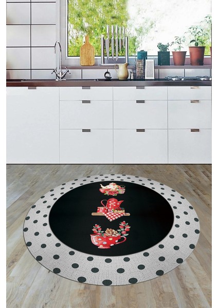 Dijital Yıkanabilir Kaymaz Fincan Çiçek Desenli Yuvarlak Mutfak Halısı, Y-Mutfak-01-Antrasit, fiyatları