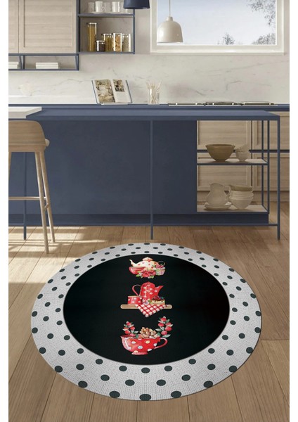 Dijital Yıkanabilir Kaymaz Fincan Çiçek Desenli Yuvarlak Mutfak Halısı, Y-Mutfak-01-Antrasit, modelleri