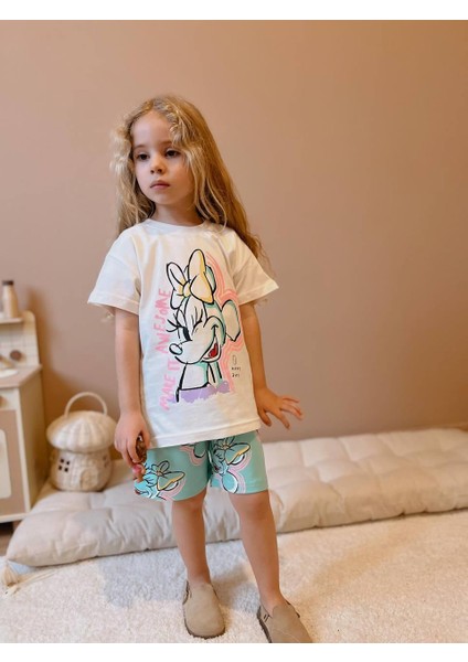 Yigit Butik Minnie Baskılı Şortlu Kız Çocuk Takım