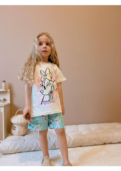 Yigit Butik Minnie Baskılı Şortlu Kız Çocuk Takım