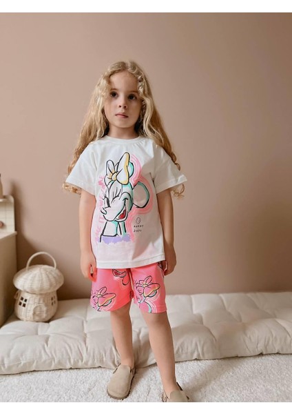Yigit Butik Minnie Baskılı Şortlu Kız Çocuk Takım
