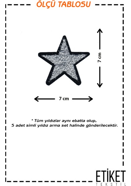 Ütü ile Yapışan Dokuma Arma Seti Patch Yama Simli Saçaklı Yıldız Modeli (5 Adet)