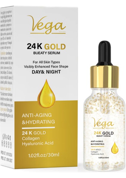 24K Altın Parçacıklı Hyaluronik Asit İçeren Karşıtı Kolajen Cilt Bakım Serum 30 ml