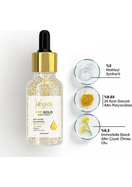 24K Altın Parçacıklı Hyaluronik Asit İçeren Karşıtı Kolajen Cilt Bakım Serum 30 ml