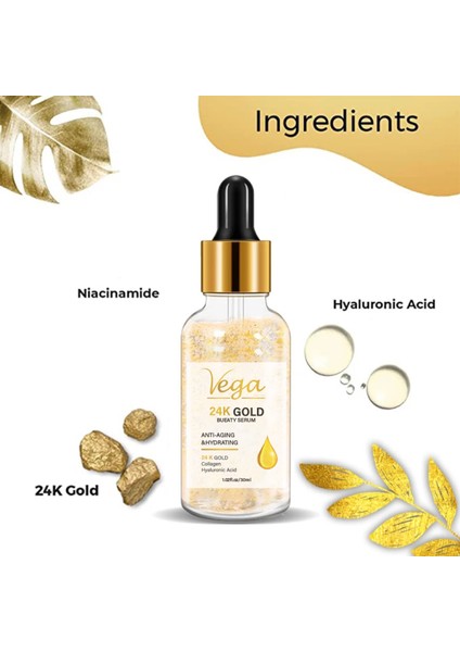 24K Altın Parçacıklı Hyaluronik Asit İçeren Karşıtı Kolajen Cilt Bakım Serum 30 ml