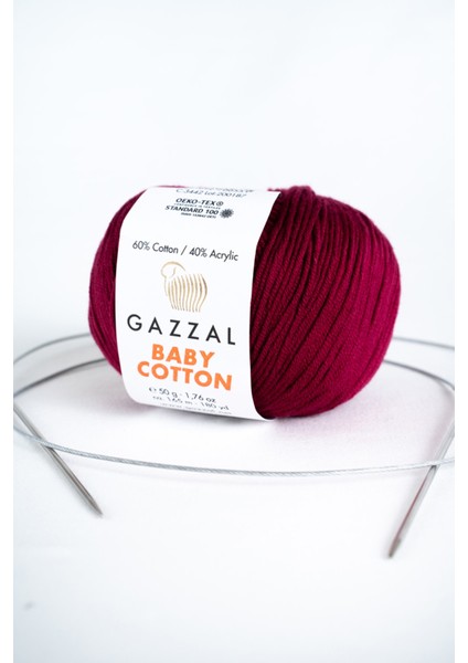 25 - 49 gr Baby Cotton 25 gr Amigurimi, Punch El Örgü Ipligi Taka Yarn (3442) Bordo Pamuk & Akrilik