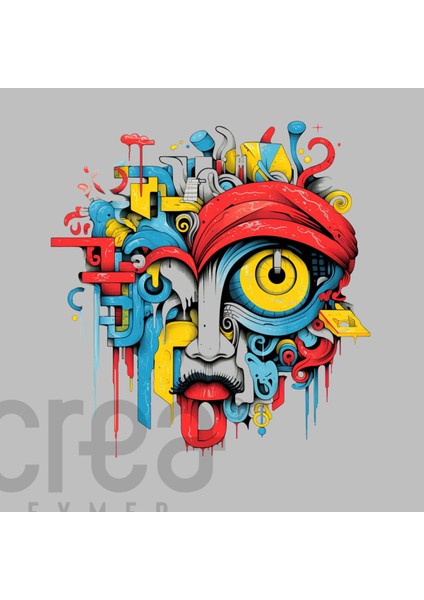 Crea Eymer Wear Picaso Art Face Illüstratif Baskılı Oversize 3 Iplik Hoodie Sweatshirt