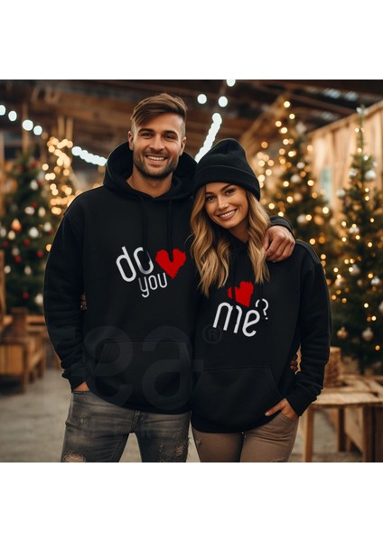 Crea Eymer Wear 14 Şubat Sevgililer Günü Çift Kombini Love Me Baskılı 3 Iplik Siyah Sevgililer Günü Sweatshirt