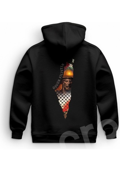 Filistin Özgür Tasarım Baskılı Oversize Hoodie Sweatshirt Siyah