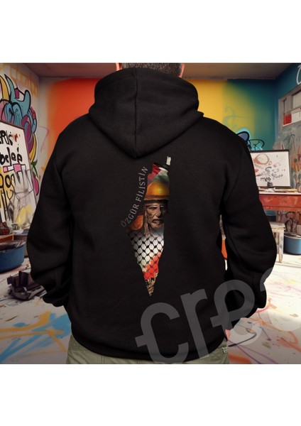 Filistin Özgür Tasarım Baskılı Oversize Hoodie Sweatshirt Siyah fiyatları