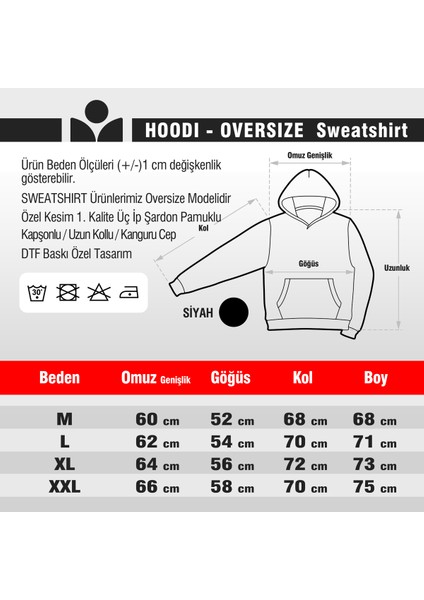 Crea Eymer Wear Love Şuşa Tasarım Baskılı Oversize Hoodie Sweatshirt Siyah