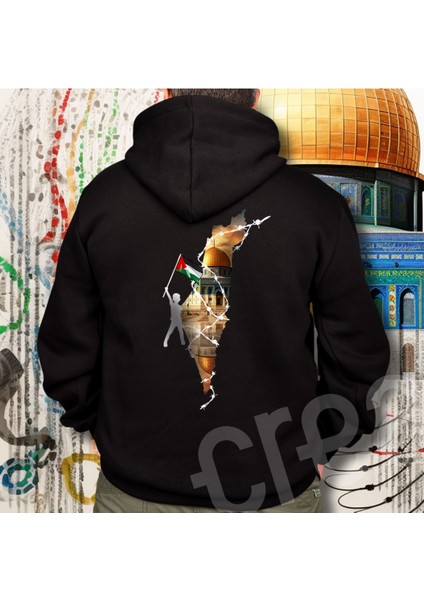 Filistin Özgür Tasarım Baskılı Oversize Hoodie Sweatshirt Siyah fiyatları