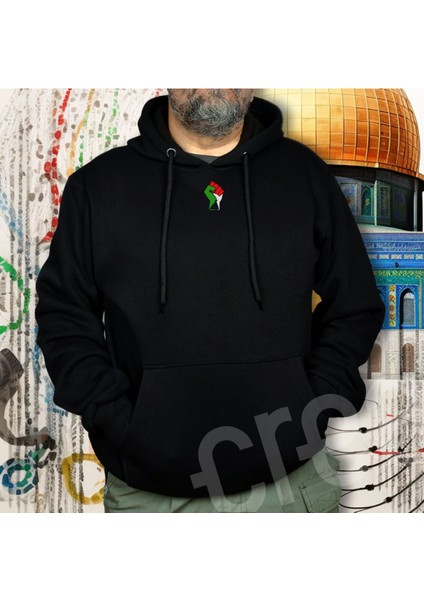 Filistin Özgür Tasarım Baskılı Oversize Hoodie Sweatshirt Siyah fırsatları