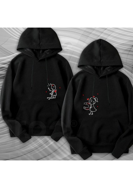 Crea Eymer Wear 14 Şubat Sevgililer Günü Çift Kombini Tema Baskılı 3 Iplik Siyah Sevgililer Günü Sweatshirt