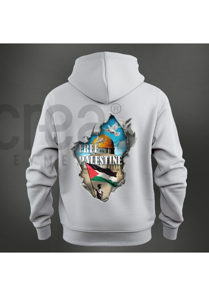 Filistin Özgür Tasarım Baskılı Oversize Hoodie Sweatshirt Gri fiyatları