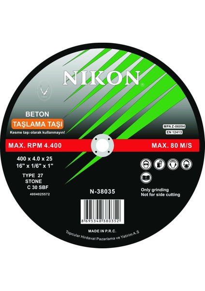 Beton Flex Taşlama Taşı Düz 400X4.0X25MM 5 Adet
