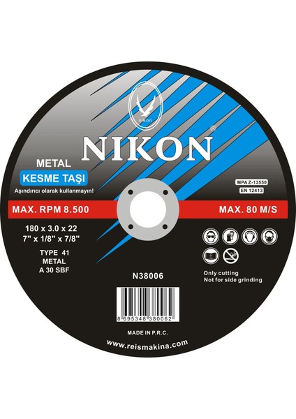 Metal Flex Kesme Taşı Düz 230X3.0X22MM 10 Adet