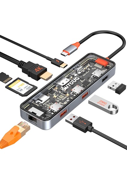 USB C Hub, Sutoug 8'i 1 Arada USB C Hub Multiport Adaptörü, 4K Hdmı, 100W Pd, 5gbps USB 3.0, USB 2.0, Ethernet Bağlantı Noktası, Sd ve Tf Kart Okuyucu, MacBook Pro/air ve Diğer C Tipi Cihazlar Için