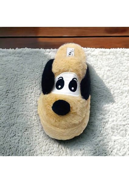 Yaman.Trend Köpek Desenli Kışlık Pelüş Kadın Bayan Kız Çocuk Ev Terliği Sessiz Taban Yıkanabilir Kahve Siyah Rengi Önu Kapalı Terletmez Koku Yapmaz Kapalı Alana Iç Taban Pelüş Düz Ortopedik Kreşe Oğretmenler modelleri