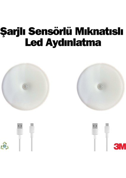 2 Adet Hareket Sensörlü Ledli Gece Lambası, Şarj Edilebilir, Taşınabilir, 4000K Ilık Günışığı, Dolap Içi Lamba, Merdiven, Koridor ve Banyo Kullanımı Için fırsatları