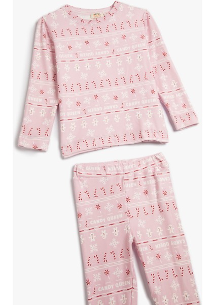 Pijama Takımı Yılbaşı Temalı Baskılı Uzun Kollu 2 Parça