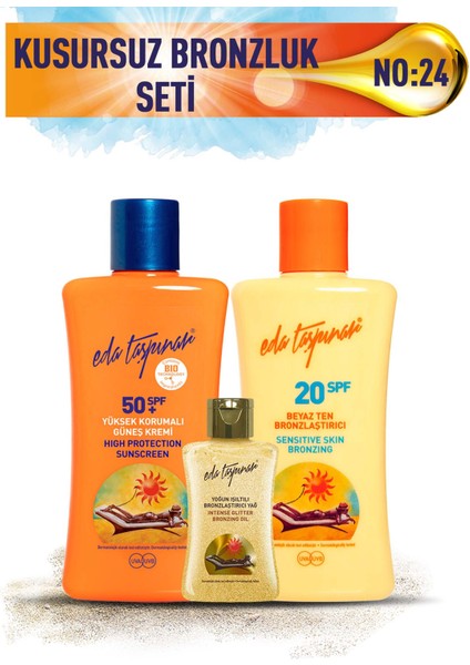 Kusursuz Bronzluk Seti No:24 Beyaz Ten SPF20 & Bronzlaştırıcı Koruyucu SPF50 & Mini Işıltılı 50 ml
