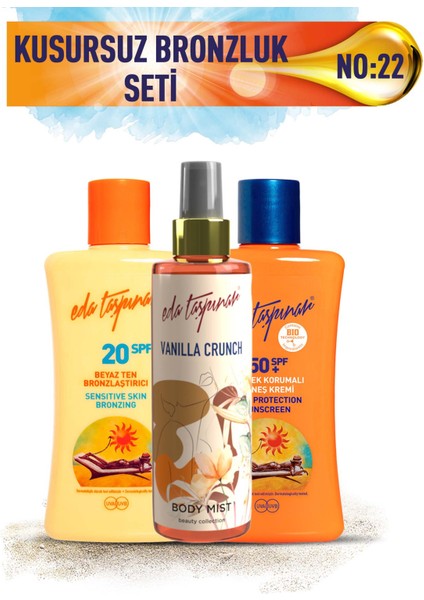 Eda Taşpınar Kusursuz Bronzluk Seti No:22 Beyaz Ten SPF20 & Bronzlaştırıcı Koruyucu SPF50 & Vanilla Body Mist