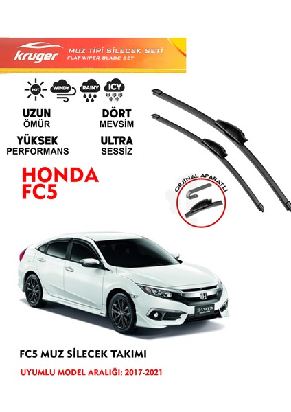 Honda Civic Fc5 Muz Silecek Takımı 1.5 1.6 Motor 2017-2021 Arası Araca Özel Orijinal Aparat