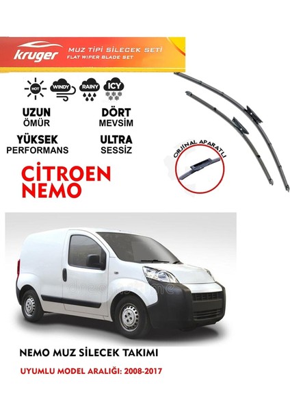 Citroen Nemo Ön Cam Muz Silecek Takımı 1.3 1.4 Araca Özel Orijinal Aparat (2008-2017)