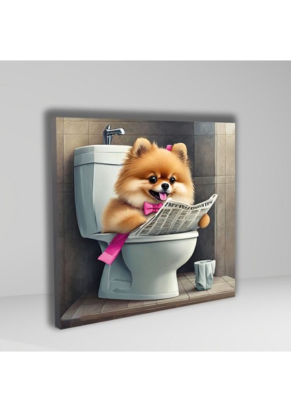 Tekli Kare Kanvas Banyo Tablosu Gazete Okuyan Pembe Pomarian Köpek fiyatları