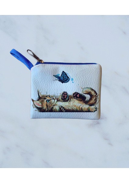Kadın Kedi Desenli Mini Bozuk Para Cüzdanı